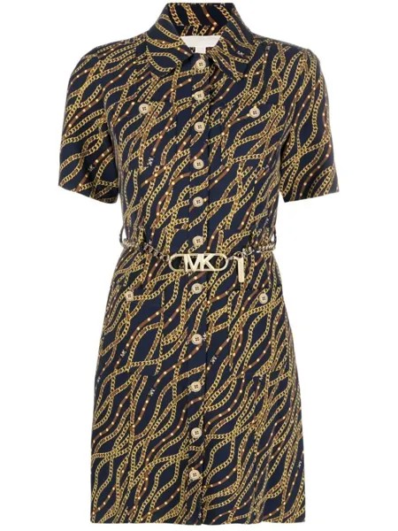 Michael Michael Kors платье-рубашка с принтом, синий