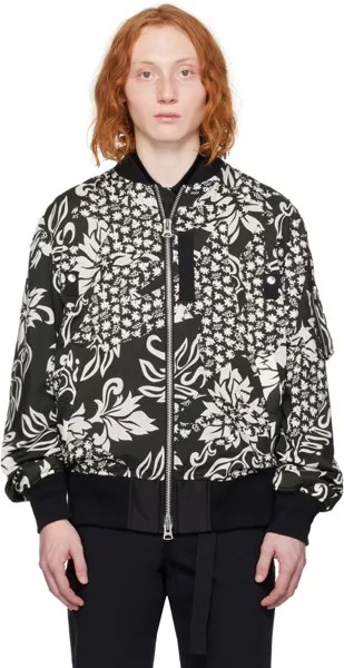Черно-белый бомбер с цветочным принтом Sacai