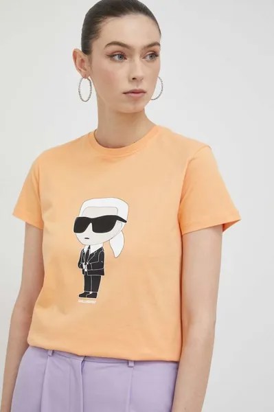 Хлопковая футболка Karl Lagerfeld, оранжевый