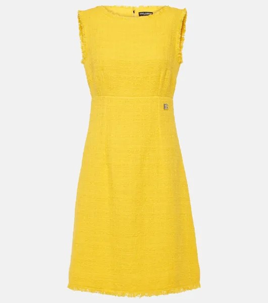Твидовое платье миди с логотипом Dolce&Gabbana, желтый