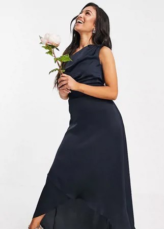 Темно-синее платье макси для подружки невесты на одно плечо TFNC petite-Розовый цвет