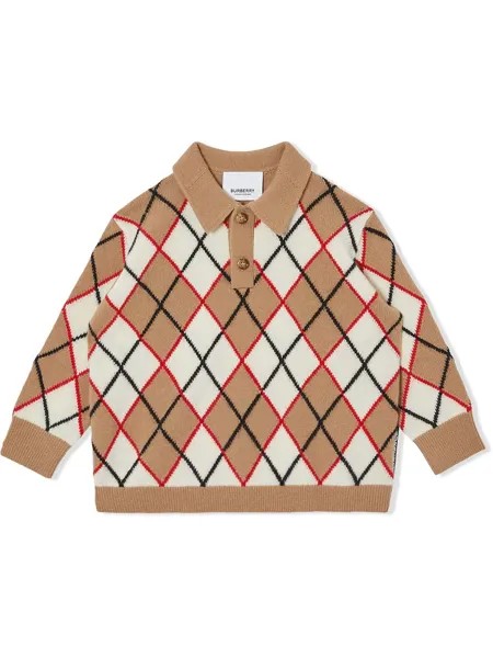 Burberry Kids рубашка поло с узором аргайл вязки интарсия