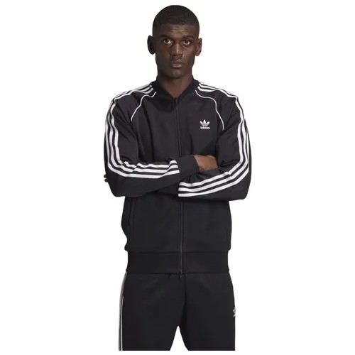Ветровка adidas, силуэт прилегающий, размер XL, черный, белый