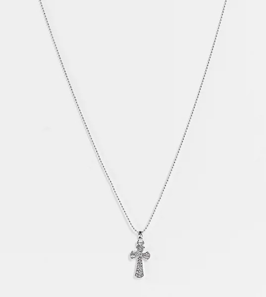 Серебристое ожерелье с украшенной кристаллами подвеской-крестом ASOS DESIGN Curve-Серебристый