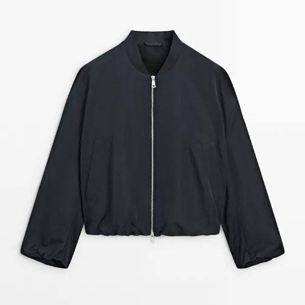 Куртка Massimo Dutti Loose-fitting Satin Bomber, темно-синий