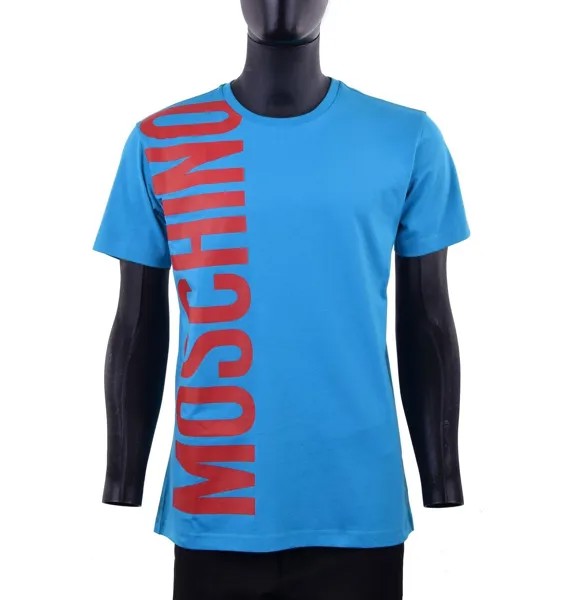 MOSCHINO COUTURE Приталенная футболка с логотипом и принтом, хлопок, синий, красный 05434