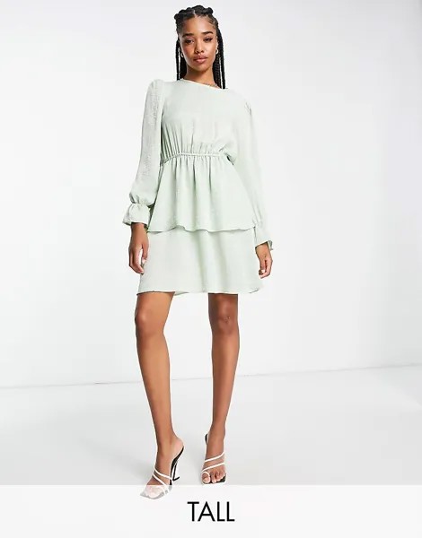 Атласное мини-платье Flounce London Tall – в цвете Sage Green cn