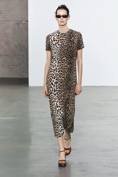 Платье с животным принтом ZARA, леопардовый