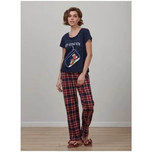 Пижама Indefini, футболка, брюки, короткий рукав, размер S, мультиколор