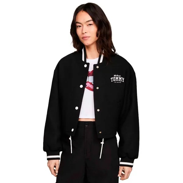 Куртка Tommy Jeans Crop Wool Varsity bomber, черный