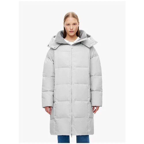 Куртка  STUDIO 29 зимняя, удлиненная, силуэт прямой, капюшон, размер M-L, серый