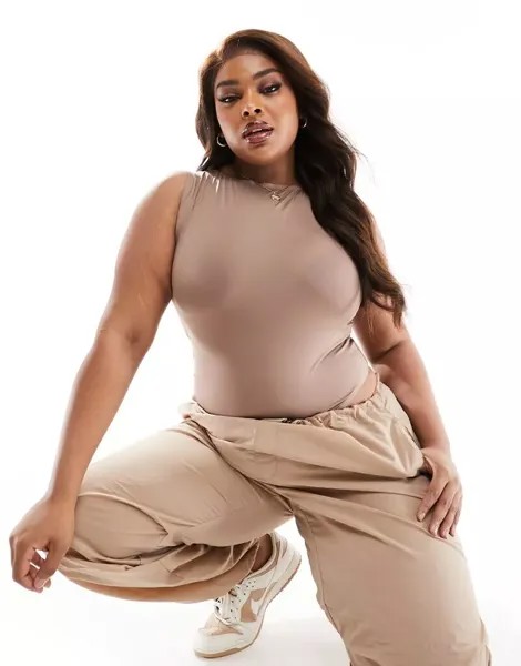 Серо-коричневое гладкое боди со спинкой-борцовкой ASOS Curve All Day