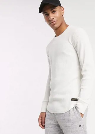 Белый лонгслив из вафельного трикотажа с логотипом Abercrombie & Fitch