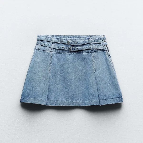 Юбка-мини Zara Z1975 With Belts, светло-синий