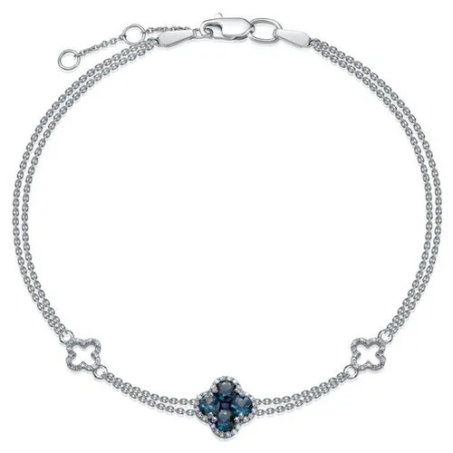 Браслет-цепочка Vesna jewelry, белое золото, 585 проба, родирование, сапфир, длина 18.5 см.