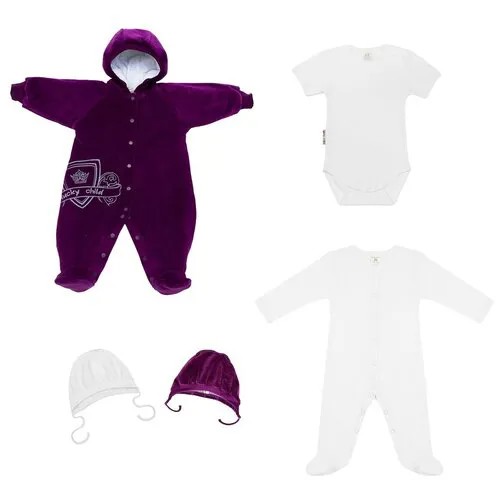 Комплект одежды lucky child, размер 18 (56-62), фиолетовый, белый