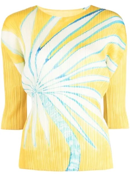 Pleats Please Issey Miyake плиссированная блузка с цветочным принтом, желтый