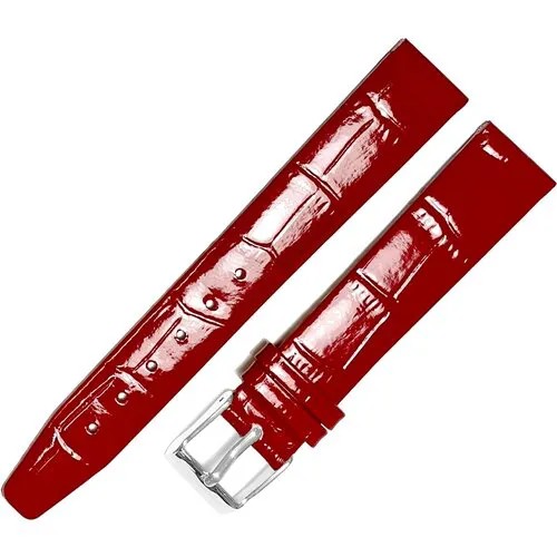 Ремешок 1603-01-6-2 Kroko ЛАК Красный бордовый кожаный ремень 16 мм для часов наручных лаковый из натуральной кожи лакированный
