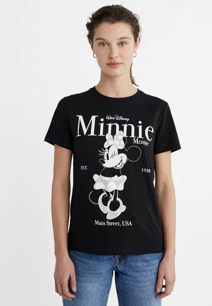 Футболка с принтом MINNIE MOUSE Stradivarius, цвет black