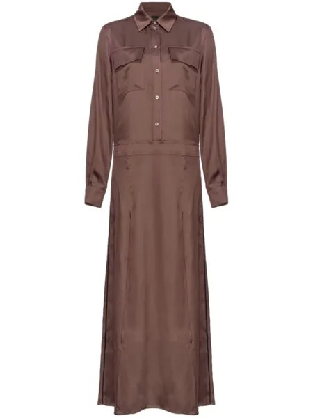 PINKO атласное платье макси с длинными рукавами, коричневый