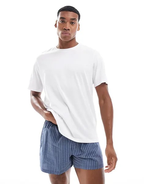 Короткая хлопковая домашняя пижама в бело-синюю полоску Jack & Jones