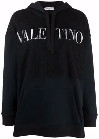 Valentino худи с логотипом и кружевными вставками