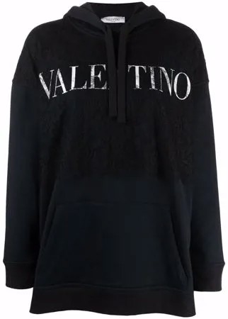Valentino худи с логотипом и кружевными вставками