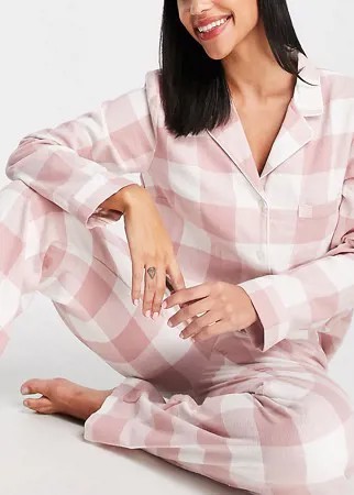 Эксклюзивная пижама из смесового органического хлопка в подарочной упаковке с топом с отложным воротником и брюками с розовым принтом в клетку Lindex-Разноцветный