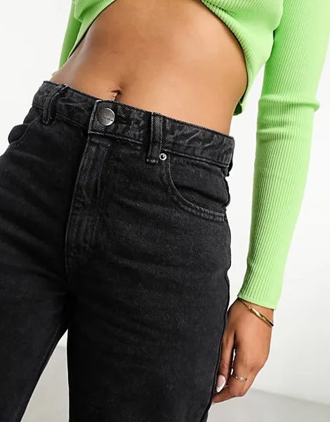 Черные широкие джинсы со средней посадкой Pull&Bear
