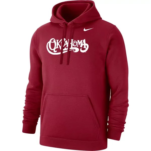 Мужской флисовый пуловер с капюшоном малинового цвета Оклахома Сунерс в винтажном стиле Script Club Nike