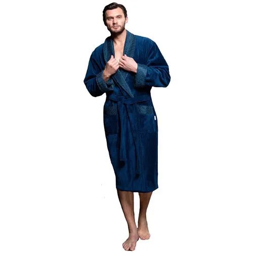 Халат мужской велюровый Christopher, воротник шалька (Джинс) (2XL)