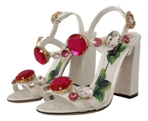 DOLCE - GABBANA Обувь Сандалии Белые кожаные туфли Keira Heels с кристаллами s. ЕС35.5/США5