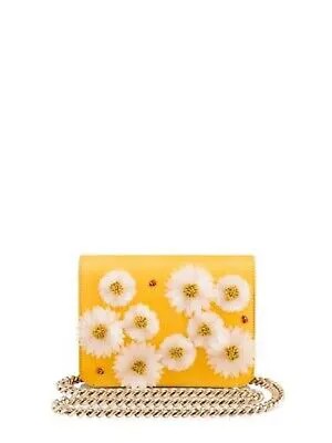 Charlotte Olympia Женская желтая кожаная сумка через плечо с цепочкой и цветочным принтом