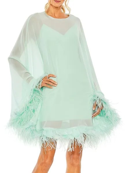 Мини-платье трапеция с отделкой перьями Mac Duggal, мятный