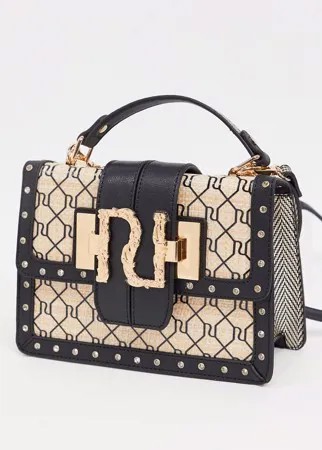 Бежевая сумка через плечо с монограммой River Island-Бежевый