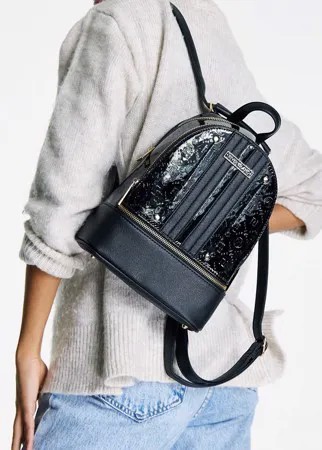 Черный лакированный рюкзак с тиснением River Island-Черный цвет