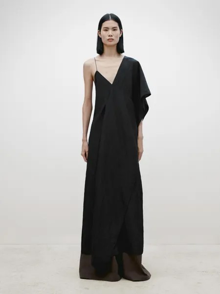 Длинное асимметричное платье Massimo Dutti, черный