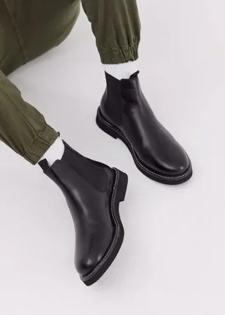 Черные кожаные ботинки челси на толстой подошве ASOS DESIGN-Черный цвет