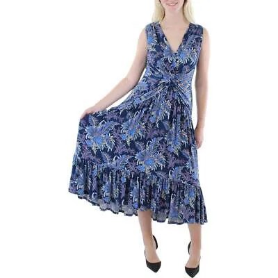 Женское темно-синее длинное летнее платье макси с цветочным принтом Lauren Ralph Lauren 6 BHFO 0773