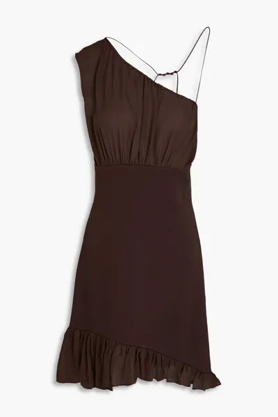 Платье мини из стрейч-понте с оборками Frame, шоколад