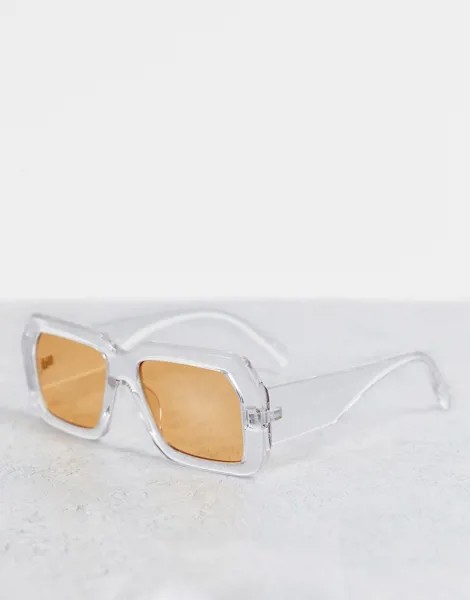 Большие солнцезащитные очки из переработанного материала в стиле ретро в прозрачной оправе с цветными линзами ASOS DESIGN Recycled-Прозрачный