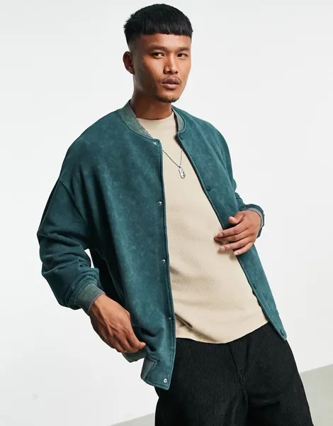 Зеленый трикотажный oversized-бомбер с эффектом кислотной стирки ASOS DESIGN-Зеленый цвет