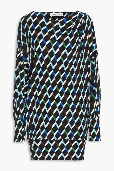 Платье Reese из джерси с принтом и сборками DIANE VON FURSTENBERG, черный