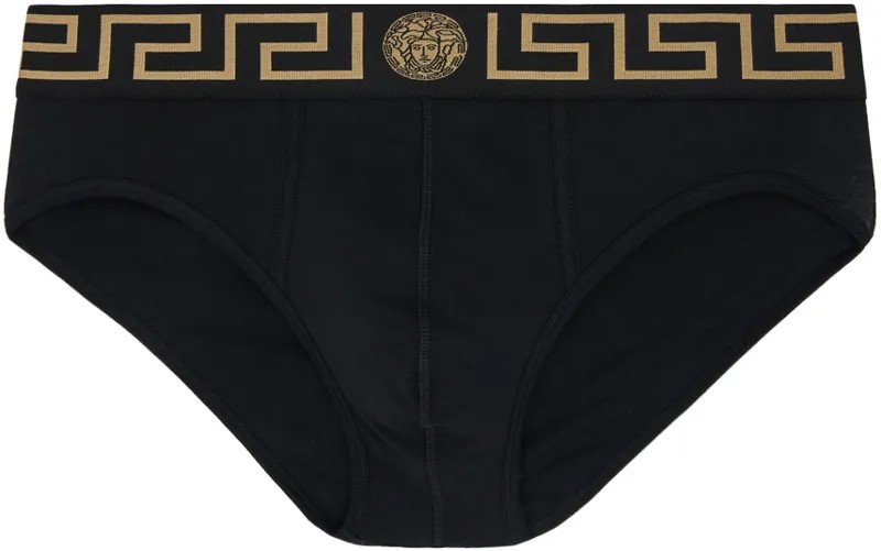 Черные трусы с рисунком грека Versace Underwear, цвет Black/Gold