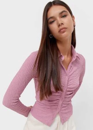 Stradivarius Трикотажная Рубашка Со Сборкой Ярко-Розовый L