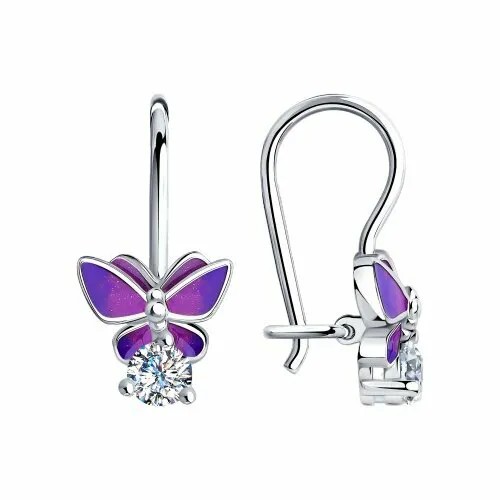 Серьги Diamant online, серебро, 925 проба, фианит, эмаль, фиолетовый