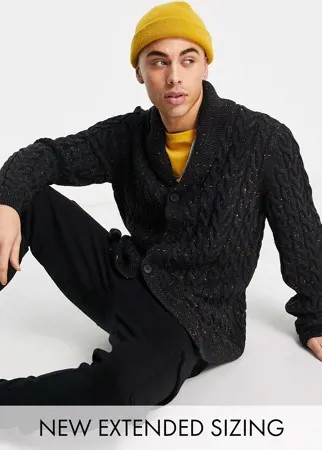 Темно-серый вязаный кардиган с узором «косичка» и отложным воротником ASOS DESIGN