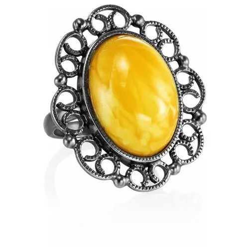 Amberholl Элегантное кольцо из серебра и натурального балтийского янтаря медового цвета «Винтаж»