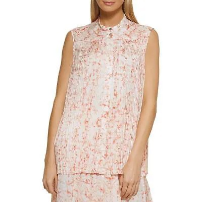 Женская плиссированная блузка на пуговицах с принтом DKNY, рубашка BHFO 9810