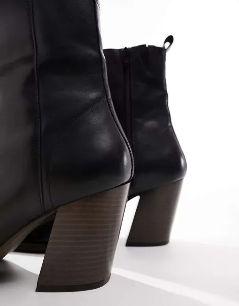 Черные кожаные ботинки челси на каблуке ASOS на натуральной подошве
